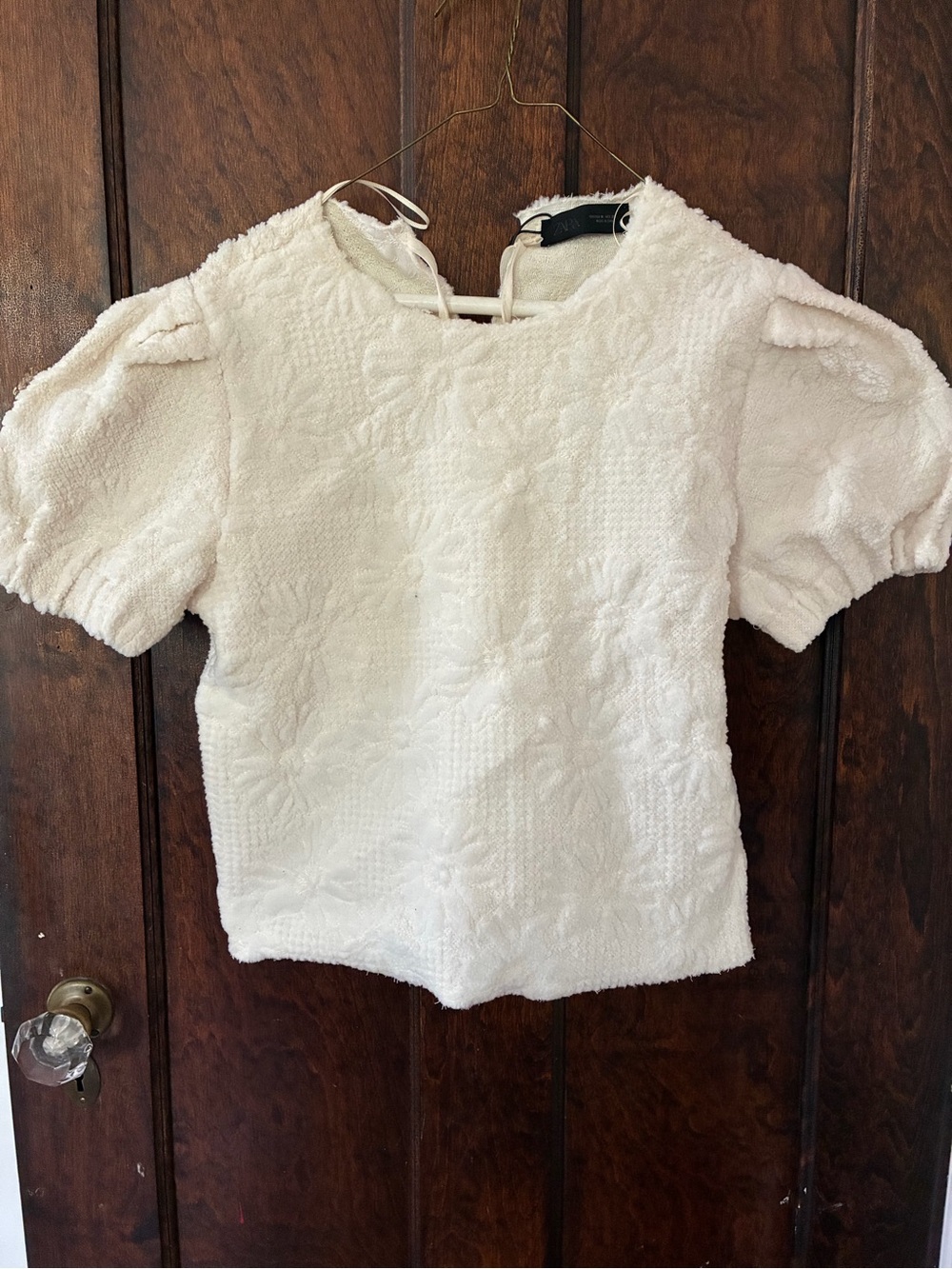 Zara Textured Puff-Sleeve Top Cream